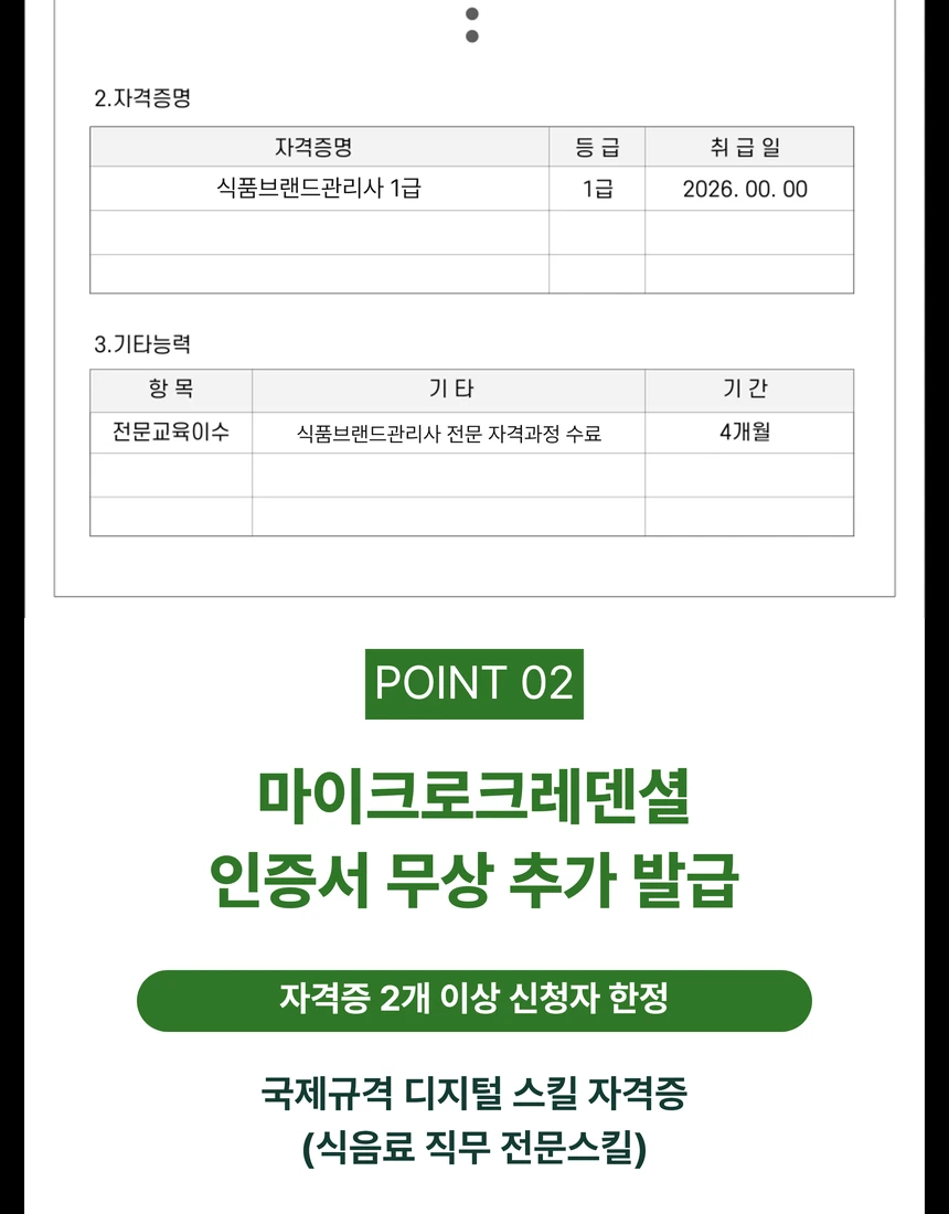 마이크로크레덴셜 인증서 무상 추가 발급: 자격증 2개 이상 신청자 한정
